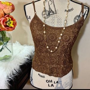 ❤️ Carmen Marc brown crochet beaded cami woman’s size Small amazing condition